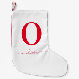 モノグラムパーソナライズされたスクリプト名（白と赤） スモールクリスマスストッキング