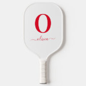 モノグラムパーソナライズされたスクリプト名（白と赤） ピックルボールラケット (正面)