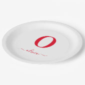 モノグラムパーソナライズされたスクリプト名（白と赤） ペーパープレート (アングル)