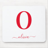 モノグラムパーソナライズされたスクリプト名（白と赤） マウスパッド (正面)