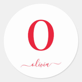 モノグラムパーソナライズされたスクリプト名（白と赤） ラウンドシール