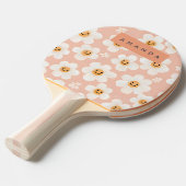 モノグラムパーソナライズされたスマイルデイジーフローラルパターン 卓球ラケット (正面アングル)