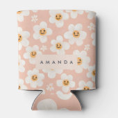 モノグラムパーソナライズされたスマイルデイジーフローラルパターン 缶クーラー (裏面)