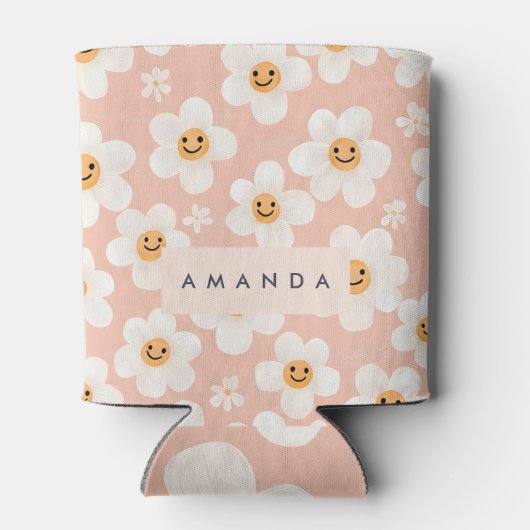 モノグラムパーソナライズされたスマイルデイジーフローラルパターン 缶クーラー (裏面)
