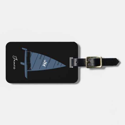 モノグラムパーソナライズされたセイボートレーシンググレー ラゲッジタグ (正面横)