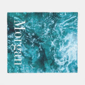 モノグラムパーソナライズされたターコイズシーウェーブ フリースブランケット (正面(横))