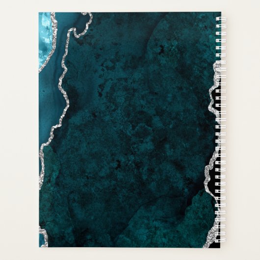 モノグラムパーソナライズされたティール(緑がかった色)銀瑪瑙2025 プランナー手帳 (裏面)