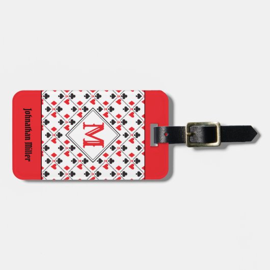 モノグラムパーソナライズされたトランプのポーカー遊のカードスーツ ラゲッジタグ (正面横)