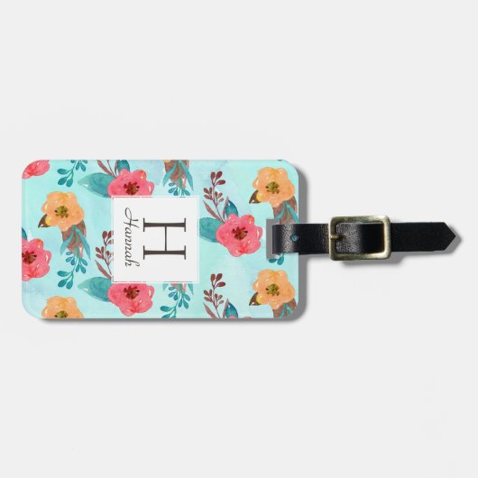 モノグラムパーソナライズされたトロピカルフローラビーチ ラゲッジタグ (正面横)