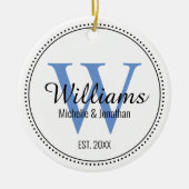 モノグラムパーソナライズされたニューグレードブルー セラミックオーナメント (正面)