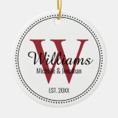 モノグラムパーソナライズされたニューグレードレッドミルグレイン セラミックオーナメント (正面)