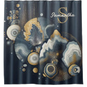 モノグラムパーソナライズされたネイビスタイリッシューブルー金ゴールド瑪瑙 シャワーカーテン (正面)