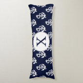 モノグラムパーソナライズされたネイビーブルーいかり航海の ボディピロー (正面縦)