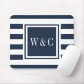 モノグラムパーソナライズされたネイビーブルーホワイトストライプ マウスパッド (マウス)
