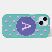 モノグラムパーソナライズされたハートパターン薄紫ティール（緑がかった色） Case-Mate iPhoneケース (裏面 (横))