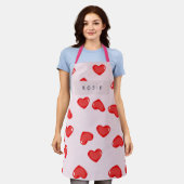 モノグラムパーソナライズされたハートロリポップバレンタイン エプロン (着用した状態)