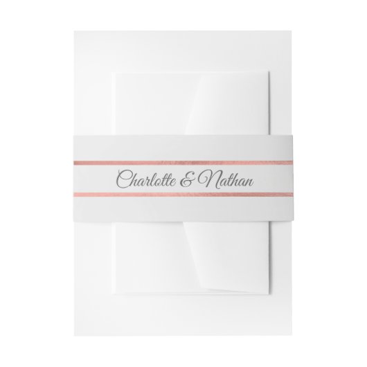 モノグラムパーソナライズされたバラゴールドフォイルグレイ結婚ズ 招待状ベリーバンド (正面例)