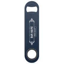 モノグラムパーソナライズされたバー名、日付深い青