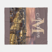 モノグラムパーソナライズされたパリフランスエッフェルタワー フリースブランケット (正面(横))