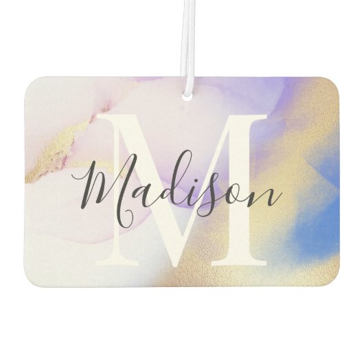 モノグラムパーソナライズされたパープルウォーターカラーグラム カーエアーフレッシュナー (裏面)