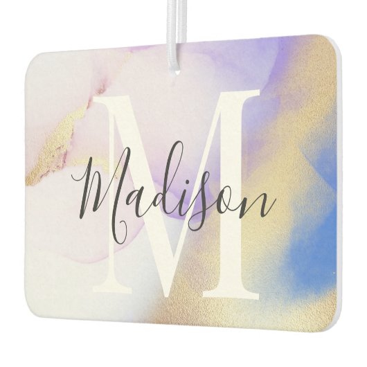 モノグラムパーソナライズされたパープルウォーターカラーグラム カーエアーフレッシュナー (左)