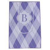 モノグラムパーソナライズされたパープル薄紫アーガイル ミディアムペーパーバッグ (裏面)