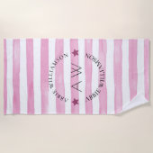 モノグラムパーソナライズされたピストライプンク ビーチタオル (正面)