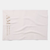 モノグラムパーソナライズされたピンクイニシャルと名前 キッチンタオル (横)