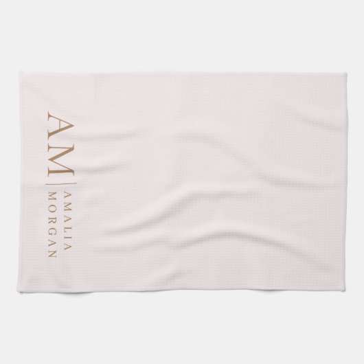 モノグラムパーソナライズされたピンクイニシャルと名前 キッチンタオル (横)