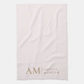 モノグラムパーソナライズされたピンクイニシャルと名前 キッチンタオル (縦)