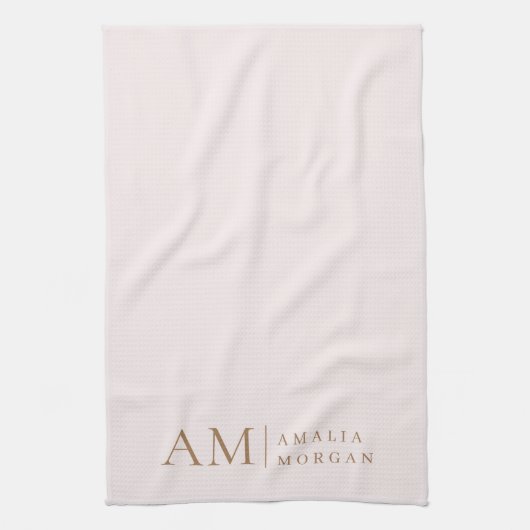 モノグラムパーソナライズされたピンクイニシャルと名前 キッチンタオル (縦)