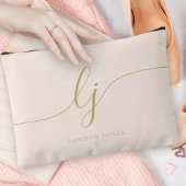 モノグラムパーソナライズされたピンクイニシャル名ピンク金ゴールド アクセサリーポーチ