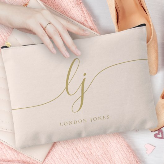 モノグラムパーソナライズされたピンクイニシャル名ピンク金ゴールド アクセサリーポーチ