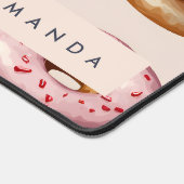 モノグラムパーソナライズされたピンクドーナツ模様 デスクマット (コーナー)