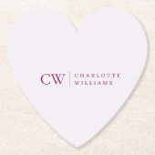 モノグラムパーソナライズされたピンクハート紙コースター ペーパーコースター (正面)