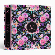 モノグラムパーソナライズされたピンクブラック花柄