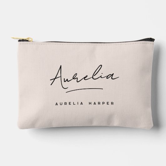 モノグラムパーソナライズされたピンク名シグネチャープレイド アクセサリーポーチ (正面)