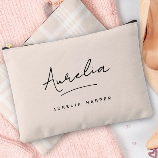 モノグラムパーソナライズされたピンク名シグネチャープレイド アクセサリーポーチ