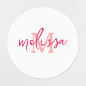 モノグラムパーソナライズされたピンク桜ブルータータンチェック ラベル (デザイン1)