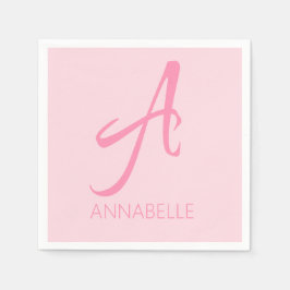 モノグラムパーソナライズされたピンク スタンダードカクテルナプキン