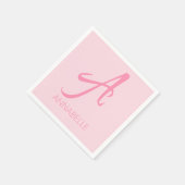 モノグラムパーソナライズされたピンク スタンダードカクテルナプキン (角)