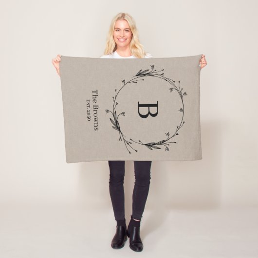 モノグラムパーソナライズされたファミリー名リ素朴ネン フリースブランケット (インサイチュ)