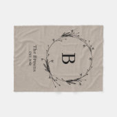 モノグラムパーソナライズされたファミリー名リ素朴ネン フリースブランケット (正面(横))