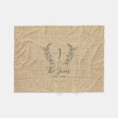 モノグラムパーソナライズされたファミリー名(素朴) フリースブランケット (正面(横))