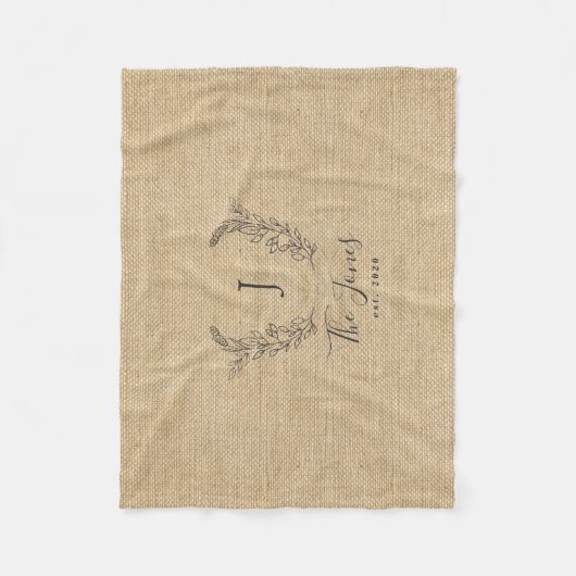 モノグラムパーソナライズされたファミリー名(素朴) フリースブランケット (正面)