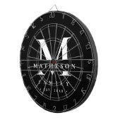 モノグラムパーソナライズされたファミリー白黒モダン ダーツボード (正面右)