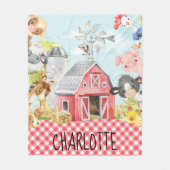 モノグラムパーソナライズされたファーム納屋周囲の庭動物 フリースブランケット (正面)