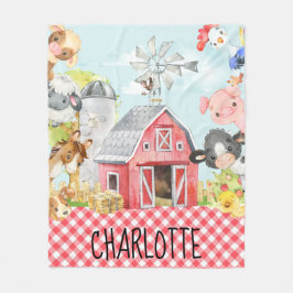 モノグラムパーソナライズされたファーム納屋周囲の庭動物 フリースブランケット