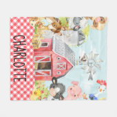 モノグラムパーソナライズされたファーム納屋周囲の庭動物 フリースブランケット (正面(横))