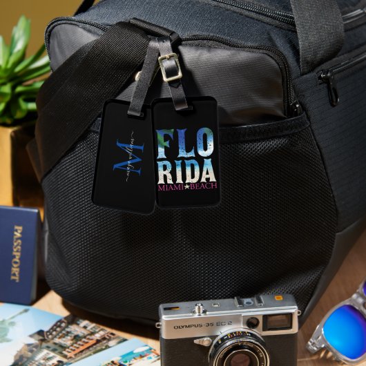 モノグラムパーソナライズされたフロリダマイアミビーチ ラゲッジタグ (正面&裏面)